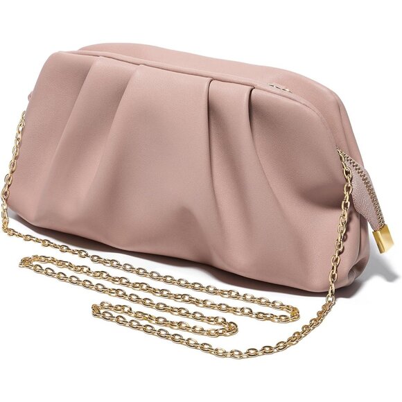 ⚡Women's Soft Pleated Vegan Leather Zipper Closure Evening Light Pink Clutch Bag - Picture 4 of 6